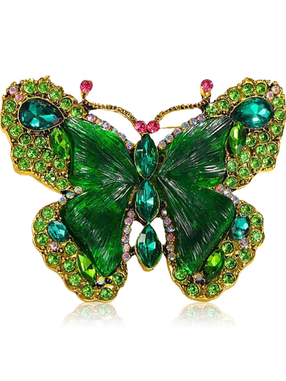 New! Green Butterfly Crystal Brooch - Picture 1 of 7